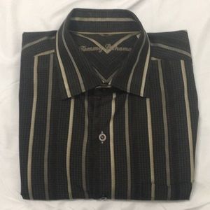 Tommy Bahama Men's Brown Striped Silk Shirt Size M